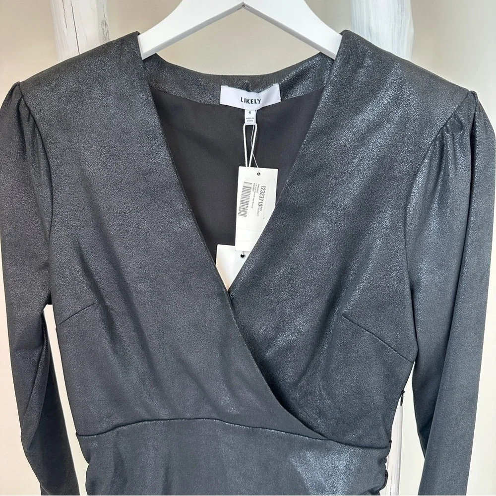 Likely Womens Gwendeolyn Surplice Ruched Mini Dress Black 6